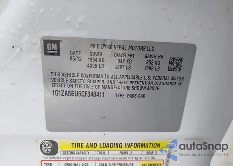 2012 Chevrolet Malibu Ls z USA, uszkodzony, nr VIN 1G1ZA5EU6CF348411